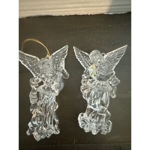 Vtg Acrylic Clear Plastic Angels/Musical Instruments Christmas Ornaments ORN113